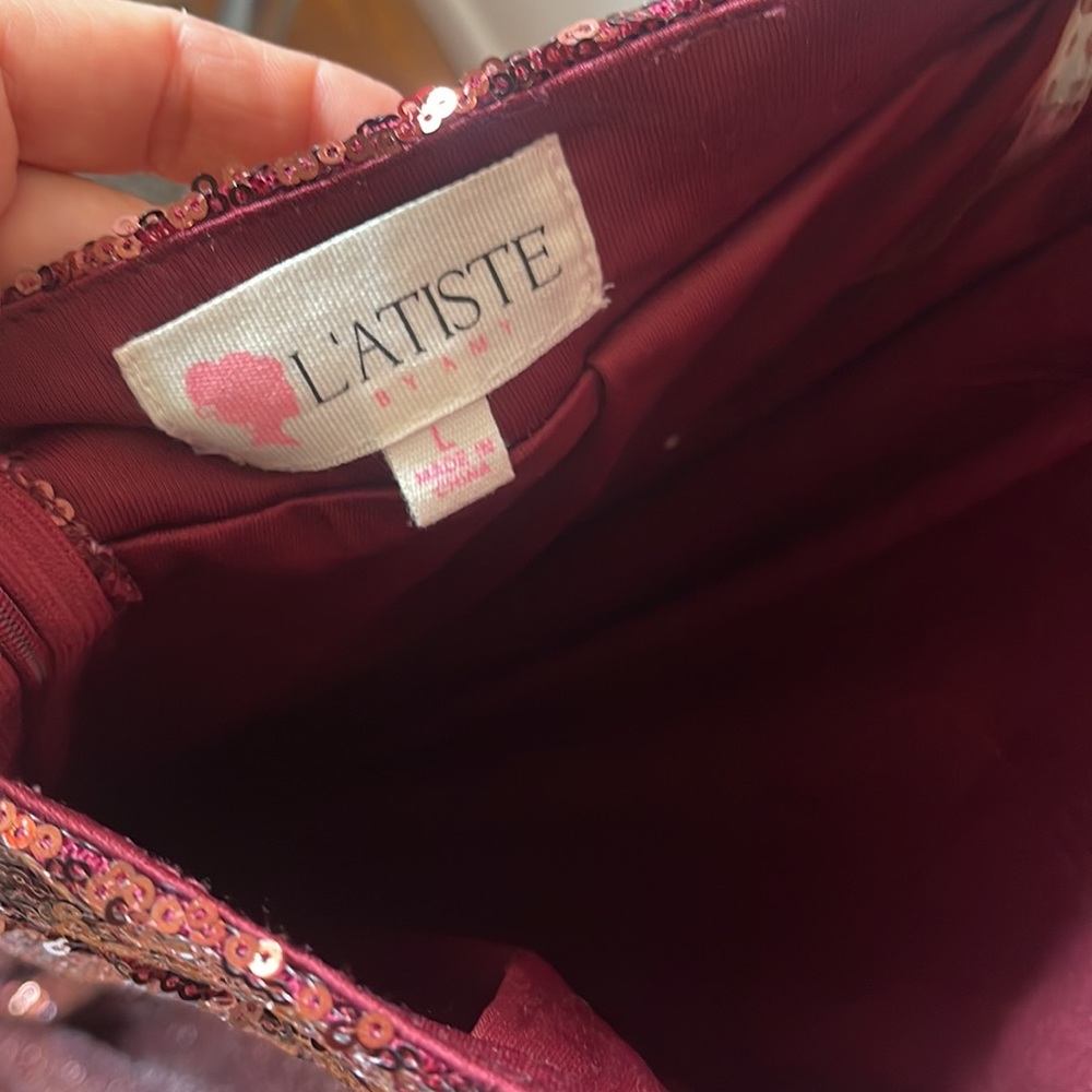 L’Atiste Backless Open Back Sequin Full length Maxi Dress-Burgundy Dark Red L - Picture 10 of 11